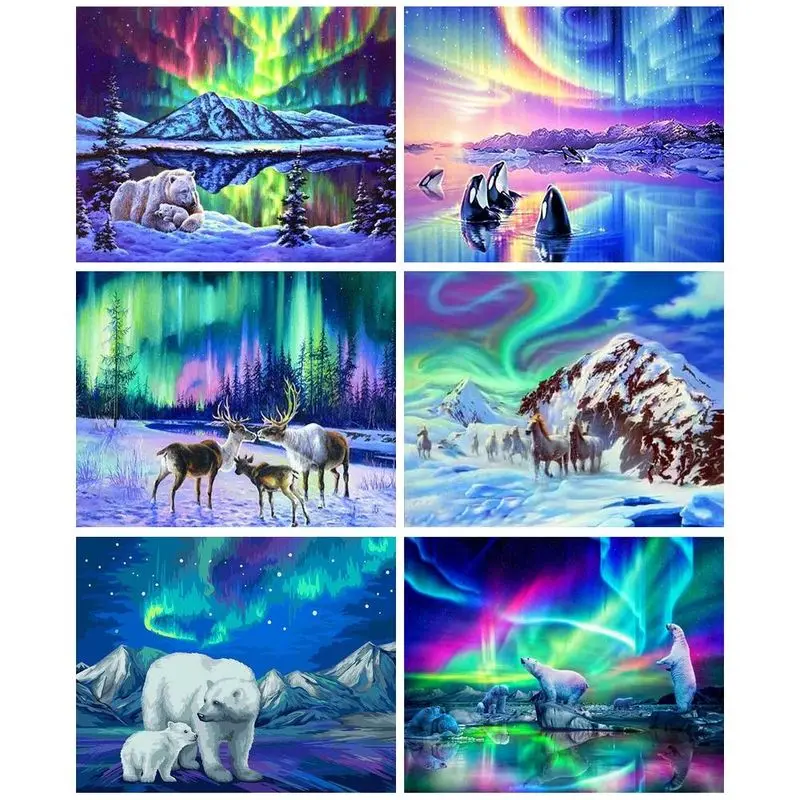 

GATYZTORY Painting By Number Aurora Scenery On Canvas Gift Pictures By Numbers Polar Bear Animal Kits Handicraft Art Home Decor