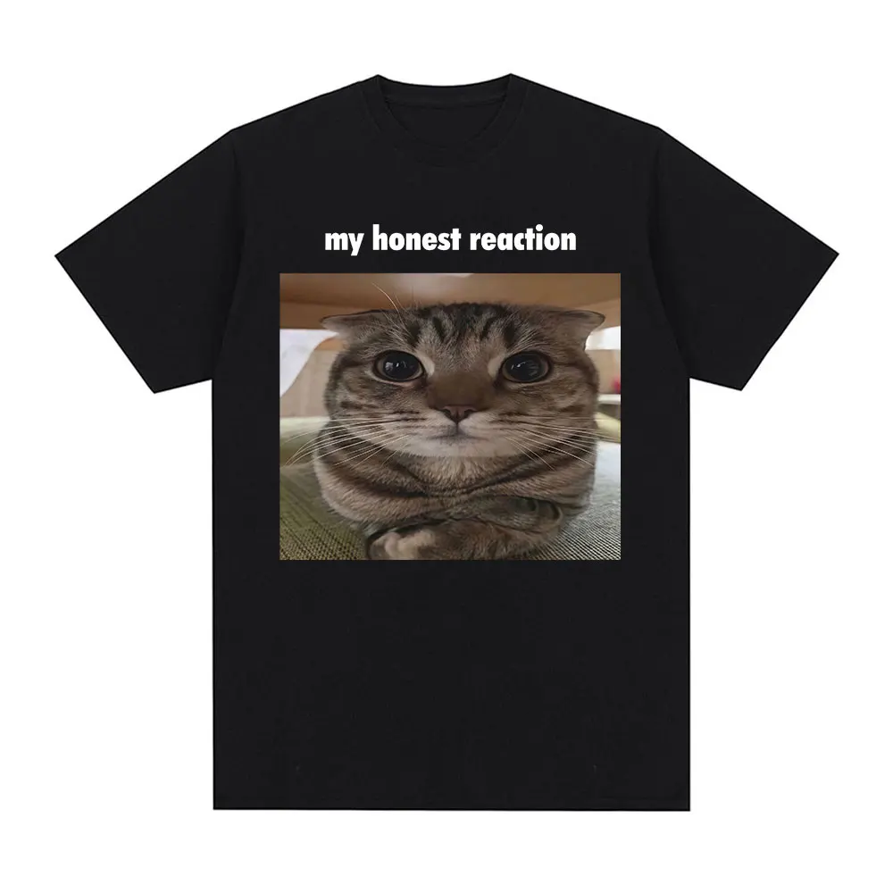 T-shirt humoristique pour homme avec motif de chat - Collection My Honest Reaction - Vêtements tendance Harajuku - T-shirt décontracté en coton à manches courtes - PROMOTION EXCEPTIONNELLE