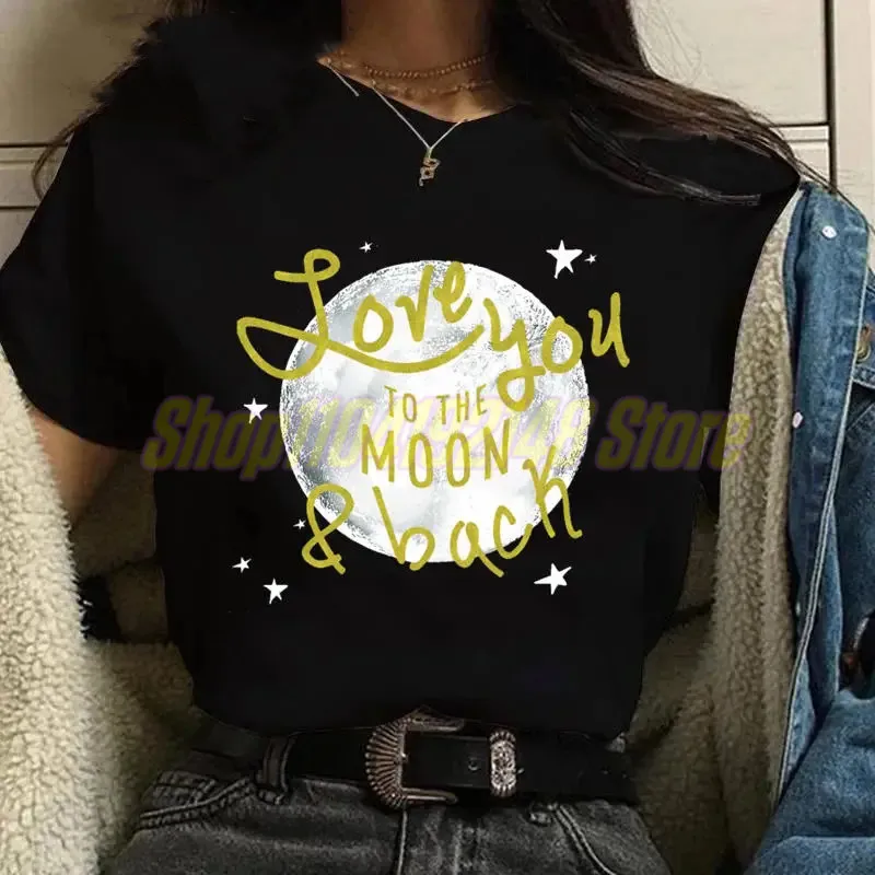 New Love You To The Moon and Back Printed Women Tshirt 90s Ulzzang Short Sleeves T Shirt Fashion Lady Yong Girls Gifts Shirts