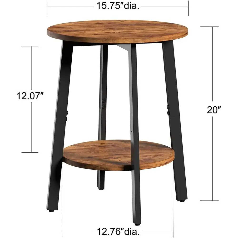Side Table, Small Round End Table with Storage Shel or Small Space, 2-Tier Bede Table Soa Couch Table, Round Accent Table Nighst