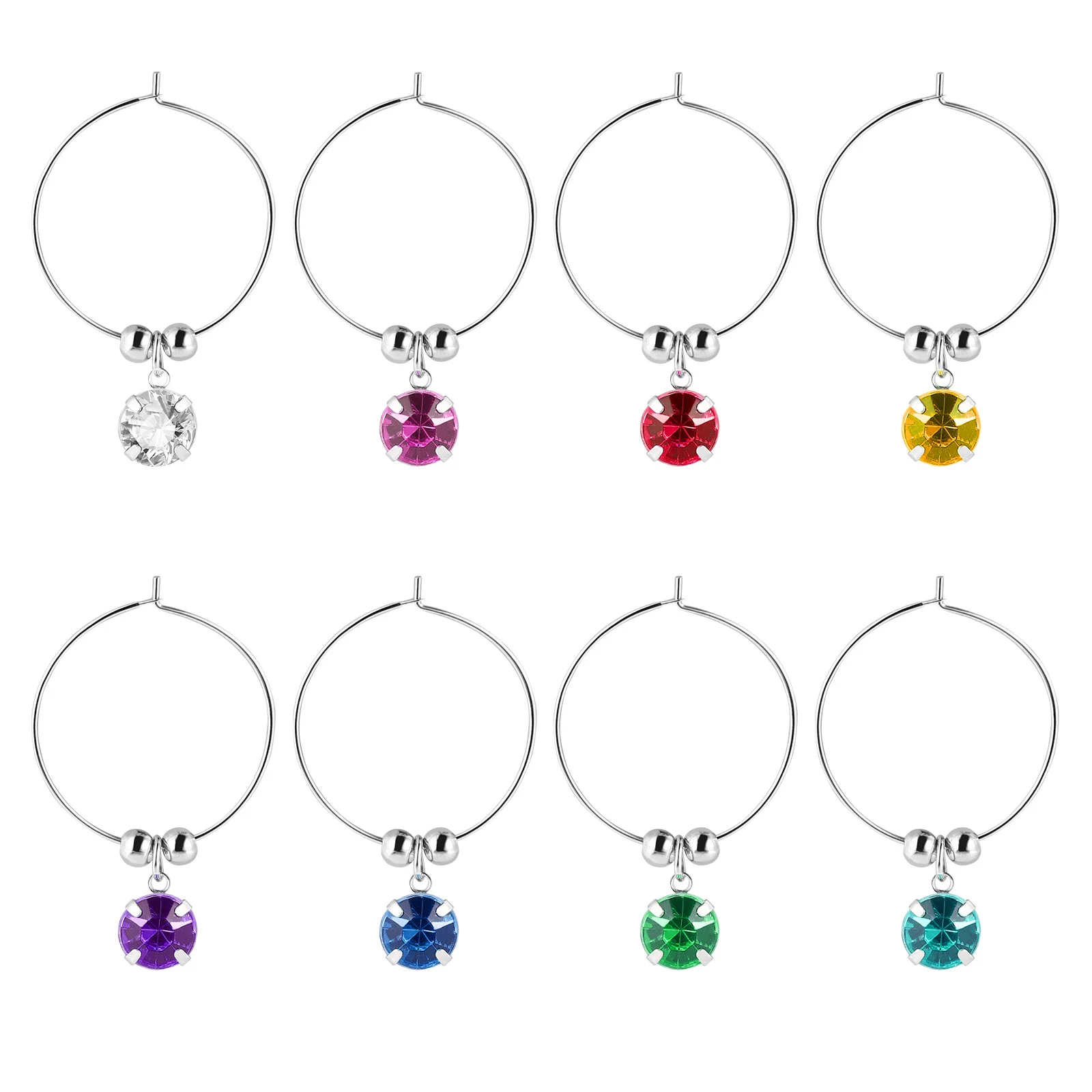 

8Pcs Creative Wine Glass Charm Hanging Ring Set with Colorful Rhinestones Premium Quality for Bar Hotel Restaurant Party Use