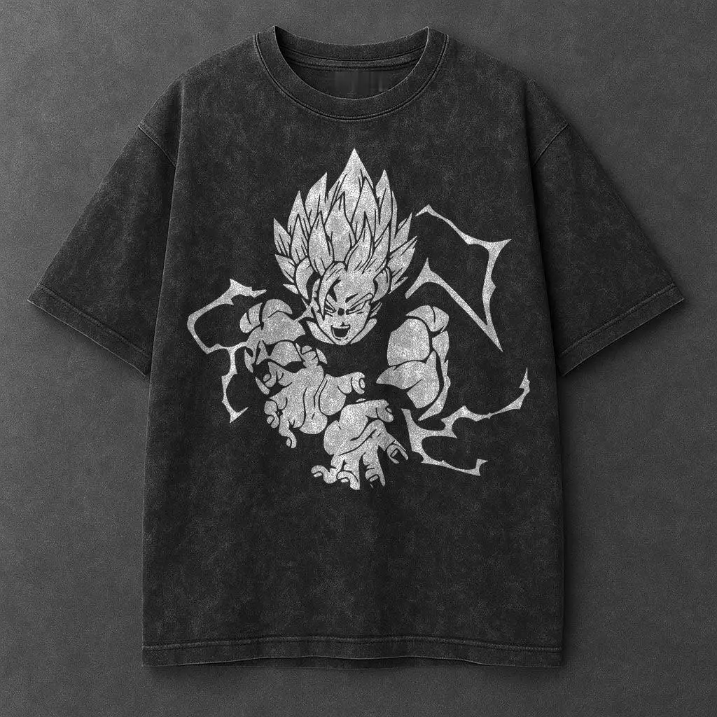 

Dragon Ball 2026 Summer Vintage Washed Cotton T Shirt Oversized Streetwear Majin Vegeta Red and Black Dark Fantasy Horror Style