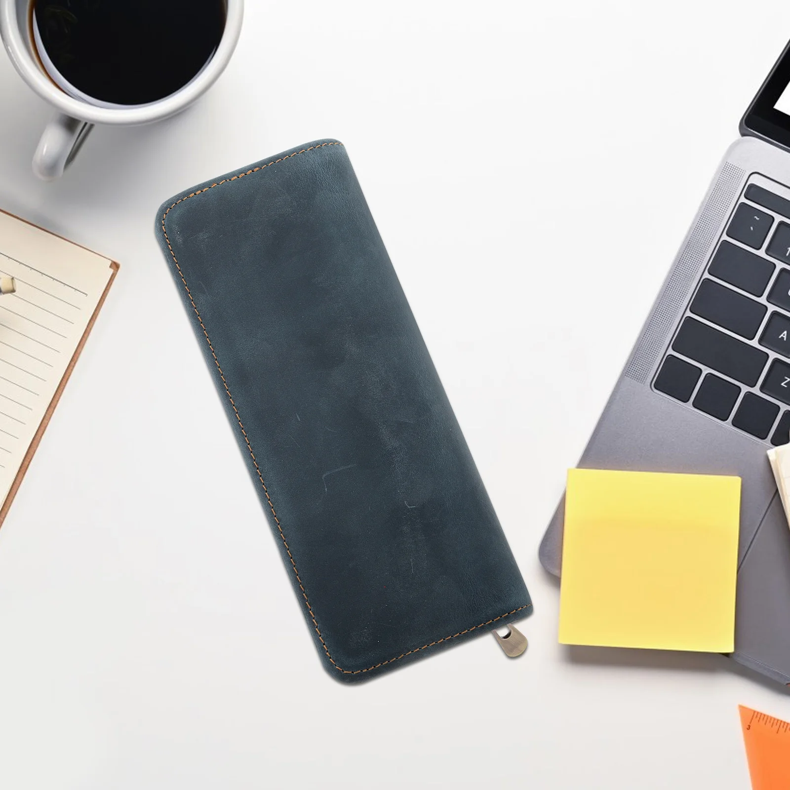 

Large Capacity Cowhide Pen Case Retro Design Zippered Pencil Case Creative Pouch for Office