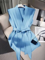 ZANZEA Women Shiny Satin Blouses Elegant Wrapped V-Neck Sleeveless Tops 2025 Summer Office Commuting Belted Party Blusas Mujer - Image 3