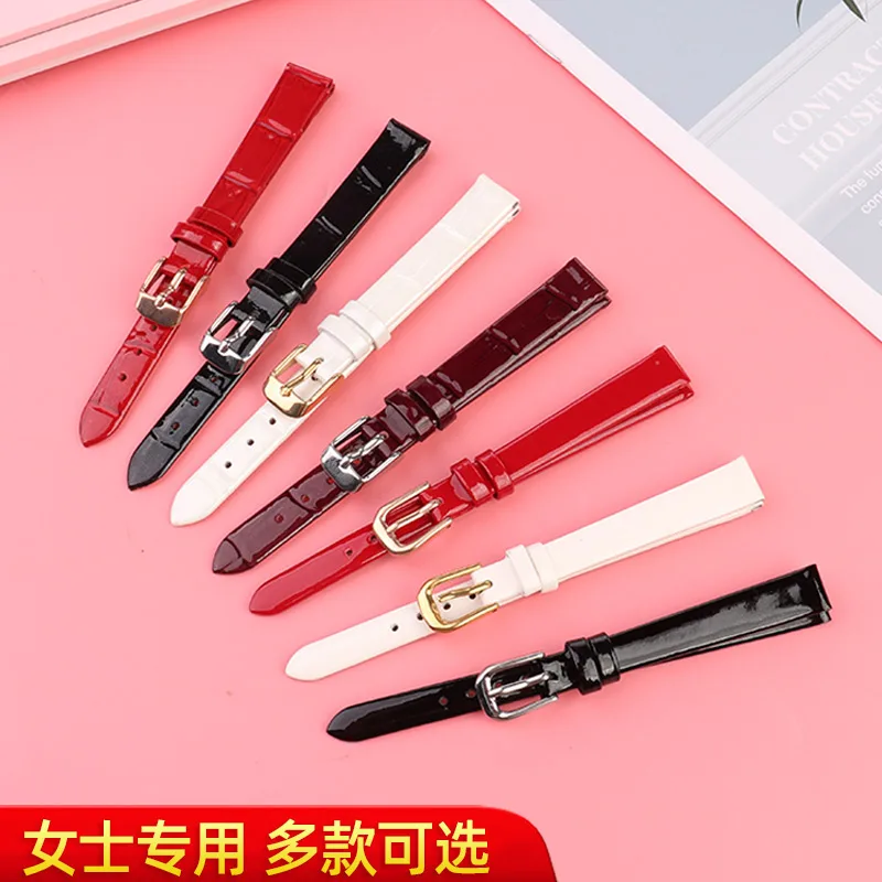 6mm 8mm 10mm 12mm 14mm 16mm jasny pasek do zegarka ze skóry bydlęcej Ultra-cienki damski mały rozmiar skórzany pasek fioletowo-czerwony biały pasek na rękę