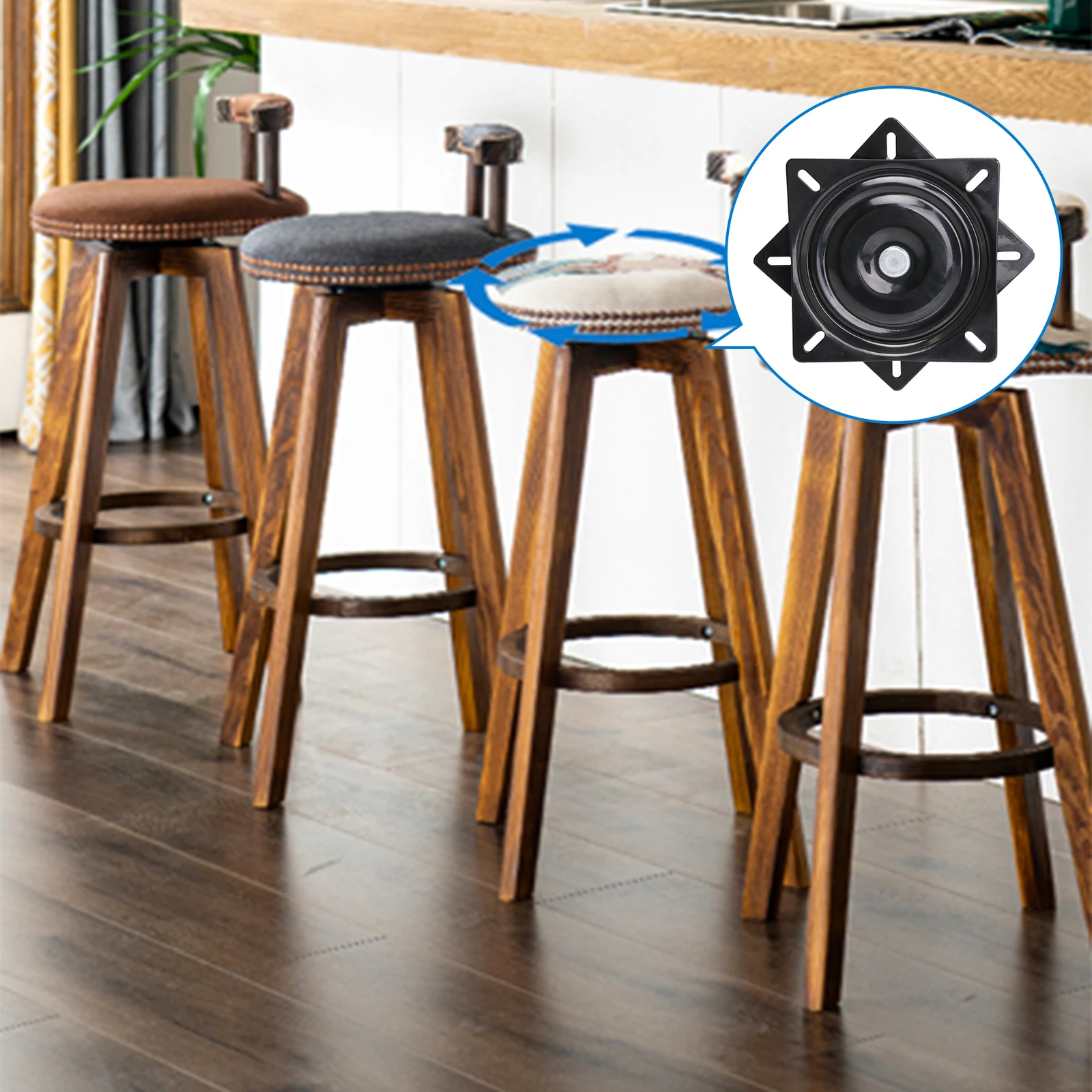 6.1 Inch Square Ball Bearing Swivel Plate, 360 Degree Rotating Chair Turntable Replacement Base