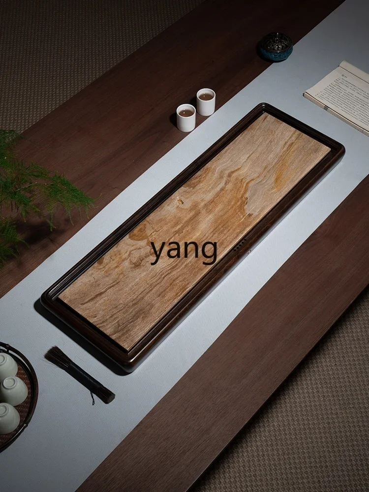 LTT. ebony frame wood fossil tea tray New Chinese tea table Tea table Single layer drainage type