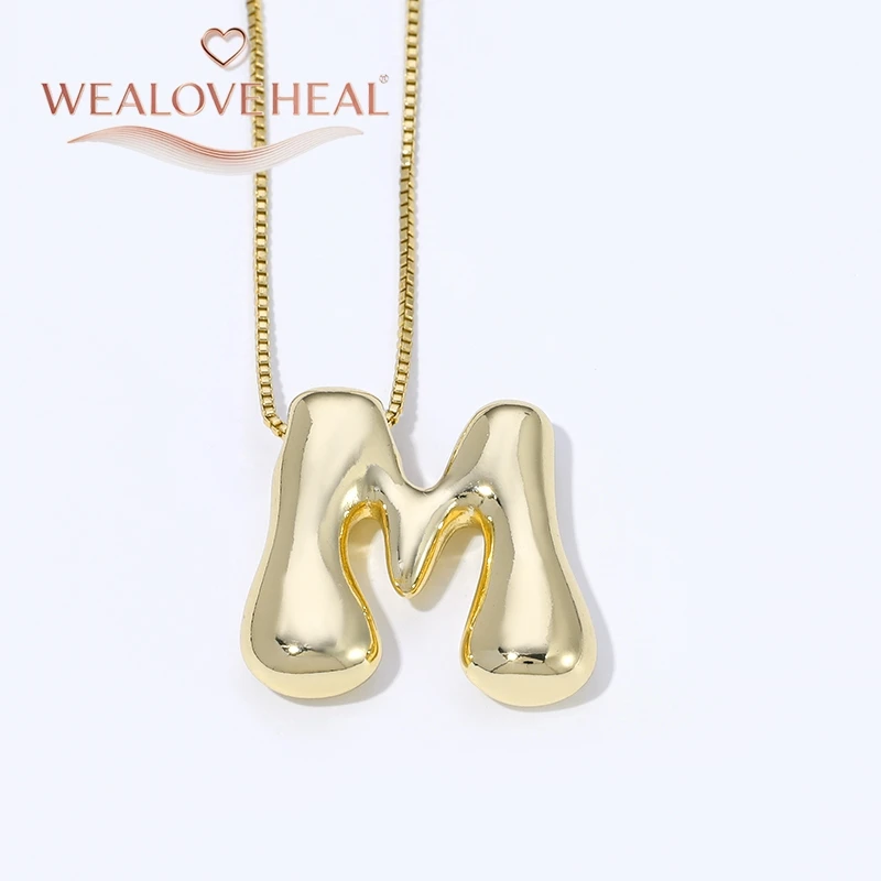 lange kette，halsketten herren，muttertagsgeschenk，schmuck frauen，halskette，18K Vergoldete Messing A-Z Ballon-Buchstaben-Halskette, Puff-Buchstaben-Anhänger, Klobiger Glänzender Personalisierter Namens-Alphabet-Schmuck – Detail 31