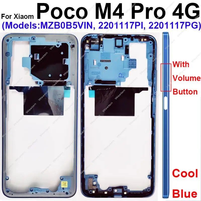 Middle Frame Housing For Xiaomi Poco M4 Pro M4Pro 4G 5G Middle Frame Holder Cover with Lens Frame Volume Key Parts