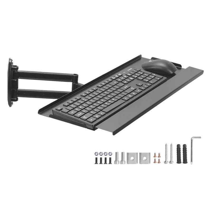 Aluminum Alloy Wall Keyboard Tray Sturdy Retractable Bracket Swivel Mouse Platform Space Saving Office Workstation Accessories