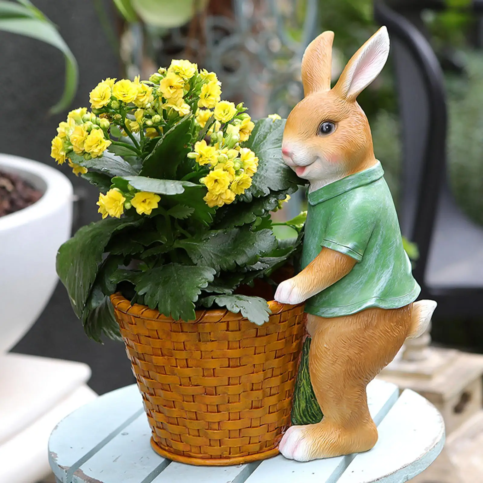 Resin Rabbit with Basket Flowerpot Garden Succulent Pot Farmhouse Plant Pot