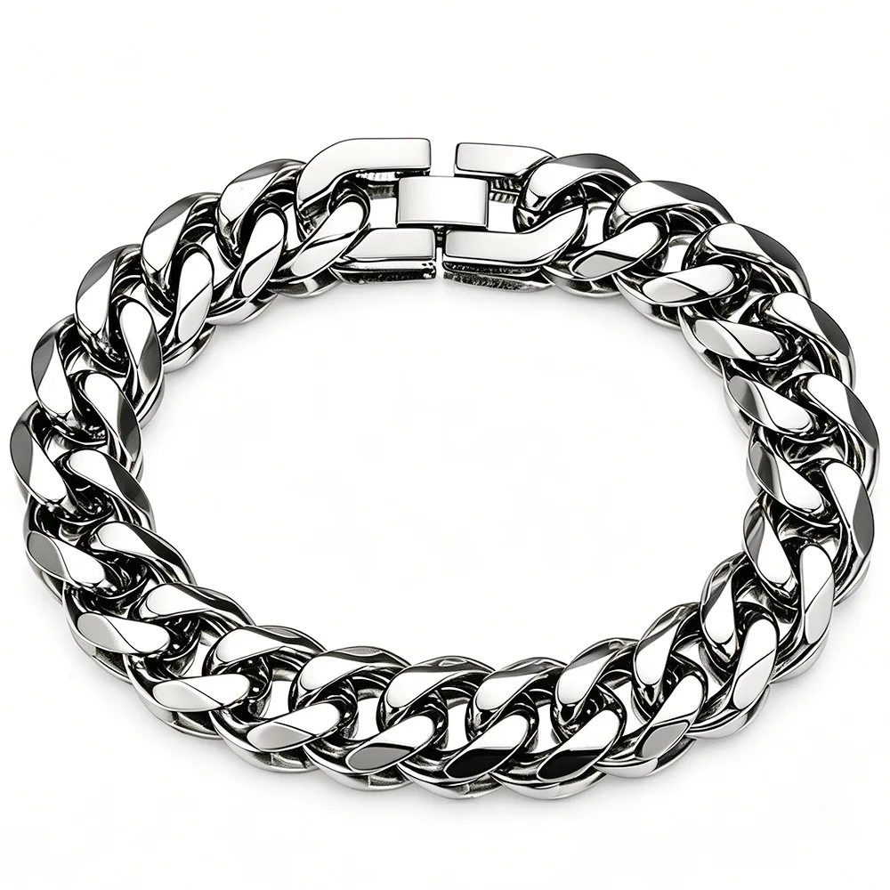 9MM-15MM Polished 316L Stainless Steel Cuban Link Bracelet for Men Waterproof Thick Curb Chain Wrist Jewelry Gift for Him