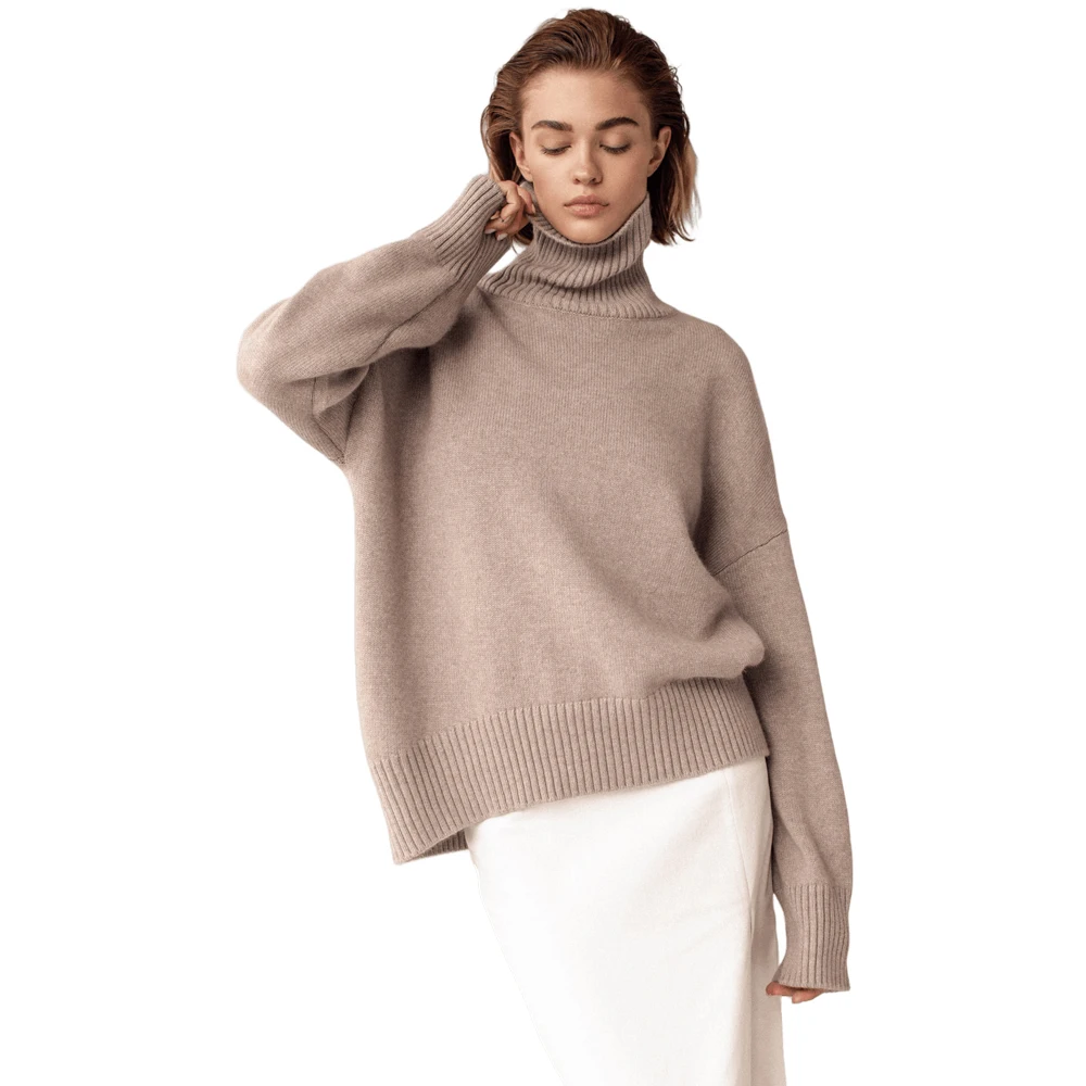 

Утепленный свободный вязаный свитер-пуловер с высоким воротником для женщин, осень-зима, новинка PY26002