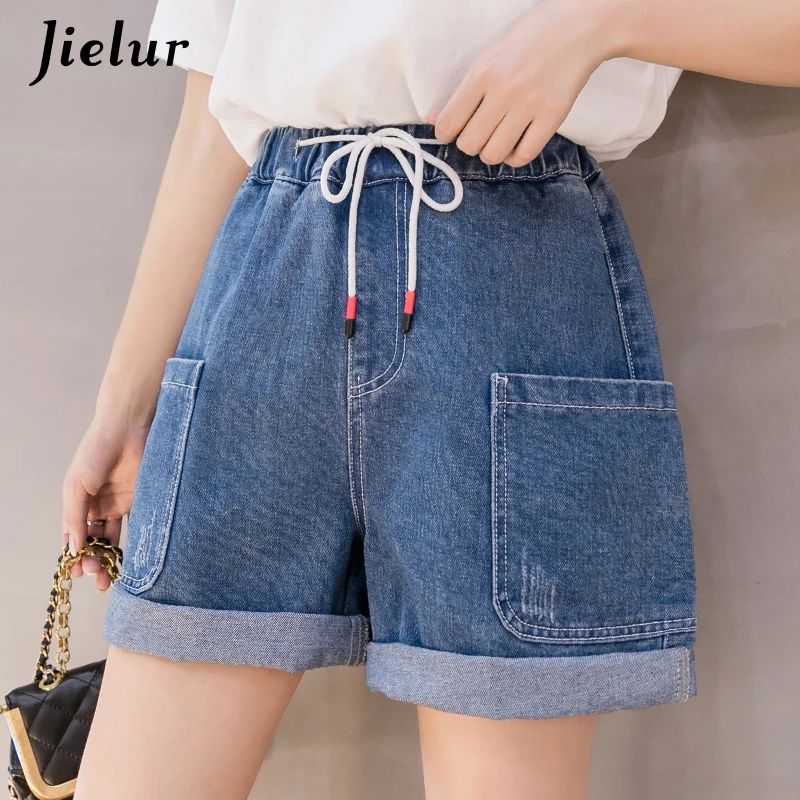 Women's Denim Jeans Female Fashion Vintage High Waist Blue Tassel Drawstring Loose Summer Wide Leg Jeans Women Pockets S-5XL