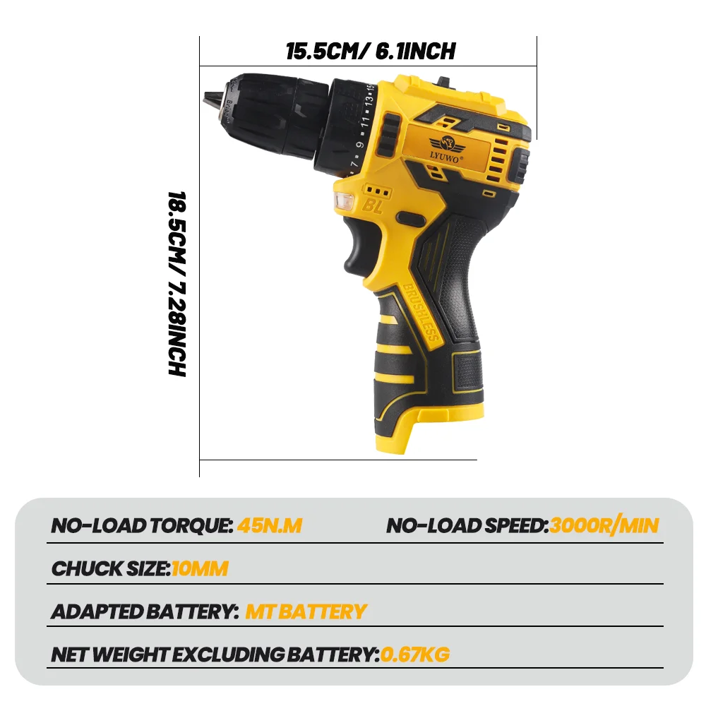 LYUWO 16.8V Brushless Electric Drill 35NM Cordless Drill Mini Electric Screwdriver Lithium Ion Battery Home Electric Drill