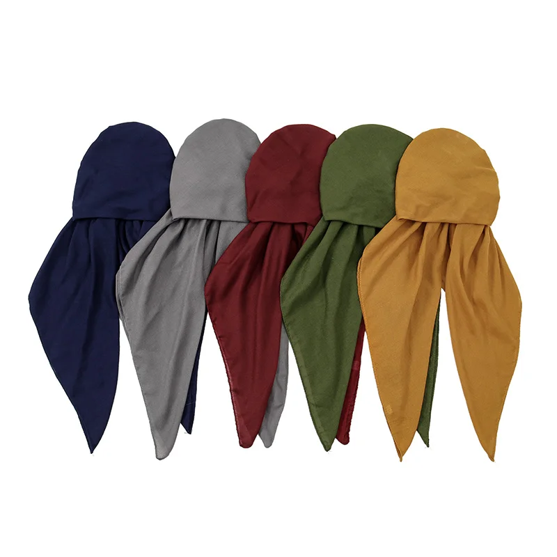 Muslim Hijabs for Women Thin Solid Color Cotton Linen Headband Head Wrapped Sweatshirt Cover Neck and Shoulders Elastic Cap