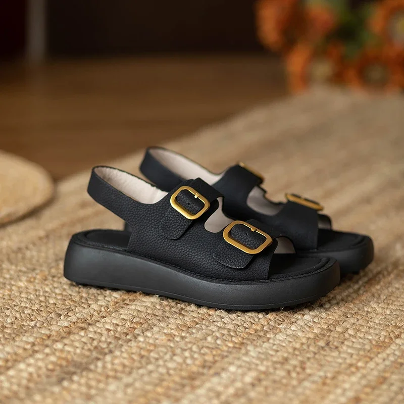 Brand Design Summer Open Toe Platform Roman Chunky Heel Punk Leisure women Sandals Casual Buckle Black Trendy Shoes Woman