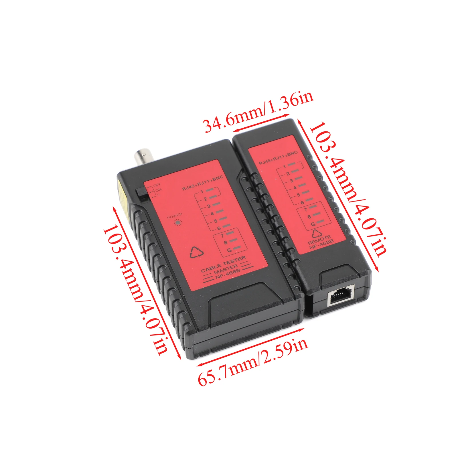 NF-468B Wysokowydajny tester kabli, kompatybilny z RJ45, RJ11, z funkcją ochrony POE, ze złączem żeńskim BNC