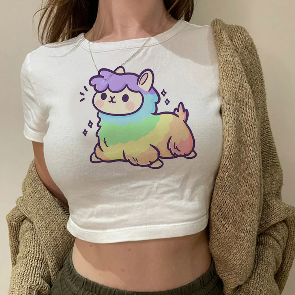 Alpaca streetwear  trashy graphic  crop top Woman hippie korean fashion kawai aesthetic tshirt cropped