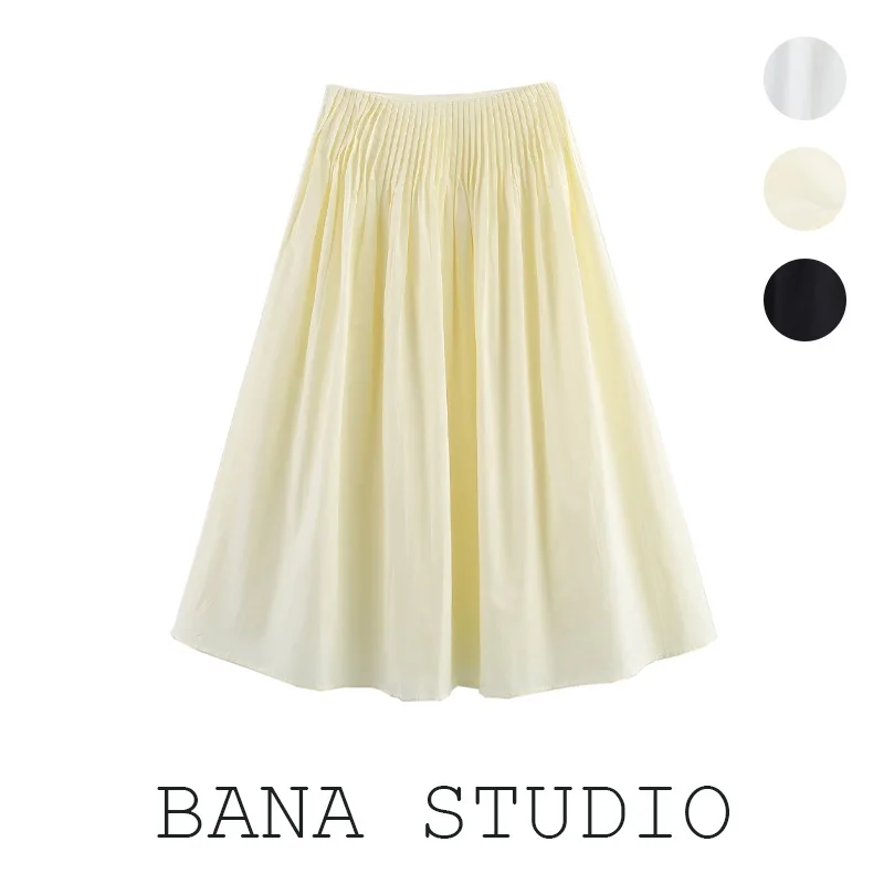 Saia Fena BANA Psada com Elástico e Barra Larga, Modelo Semi-Longa, Fina, Estilo A-Line, Cintura Alta, Crimento Cur...