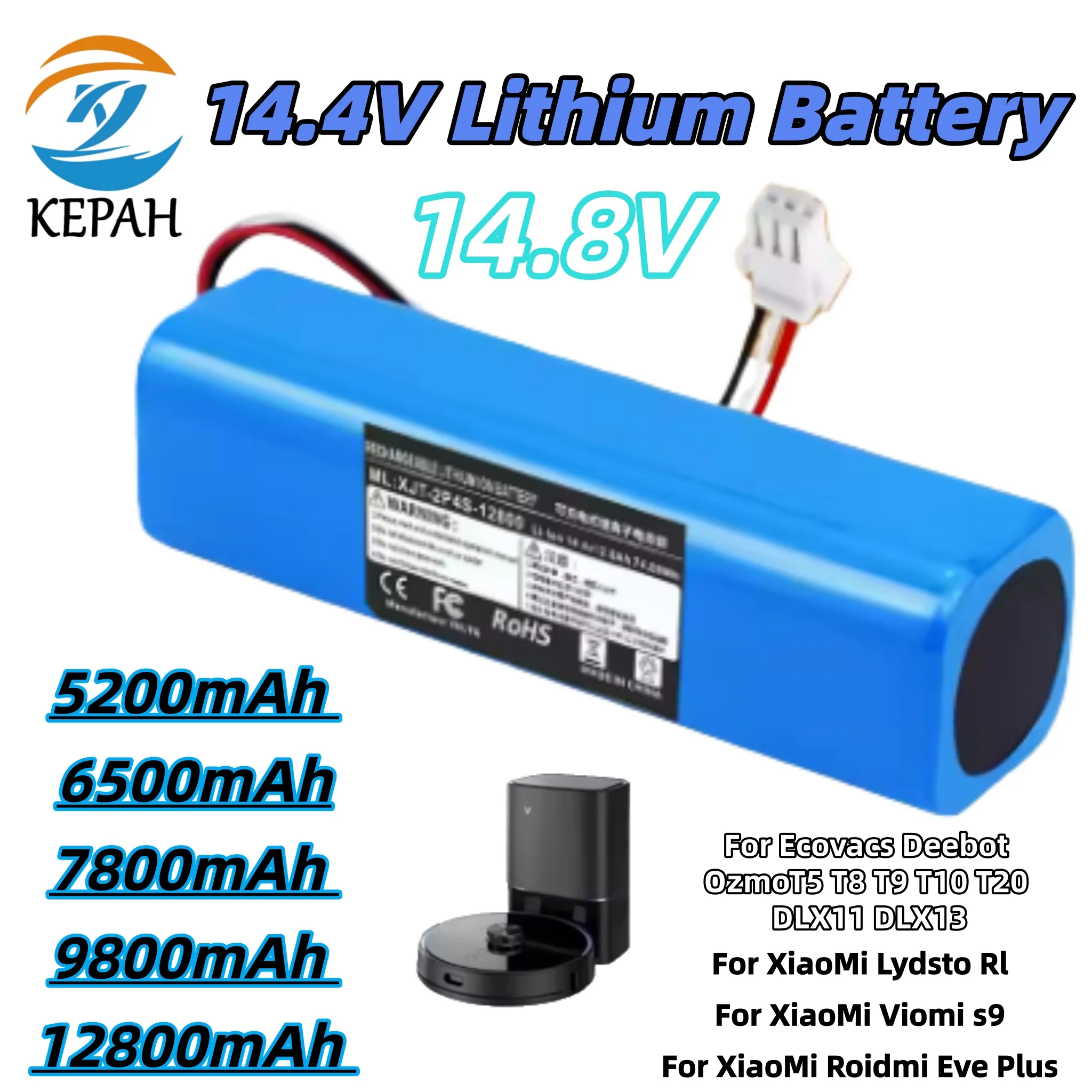 Multiple Capacities Robot Vacuum Battery｜14.4V/14.8V 2P4S 5200/6800/9800mAh for Lydsto R1