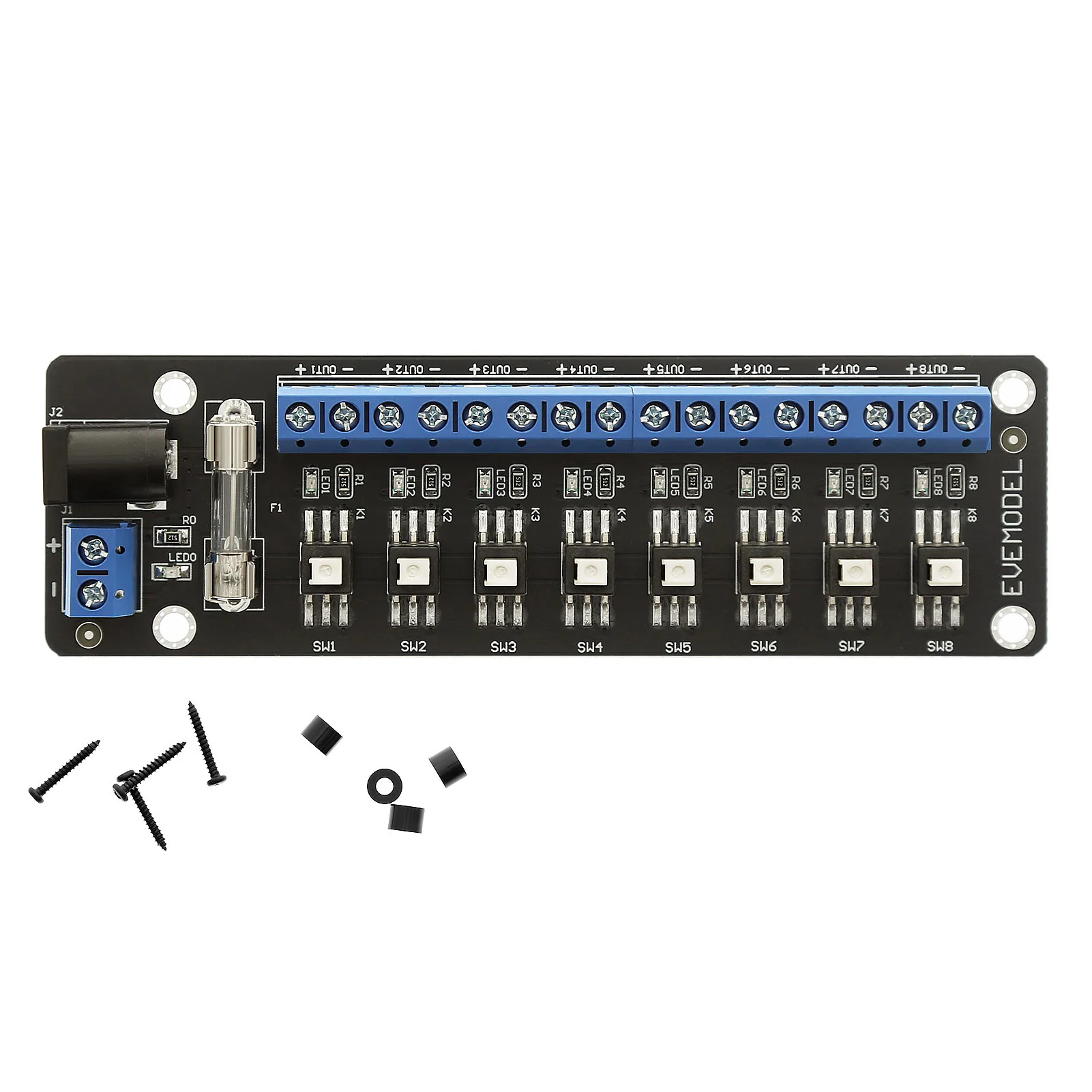 Evemodel 3V-24V DC stroomverdelingsmoduleconnector met individuele schakelaars PCB017