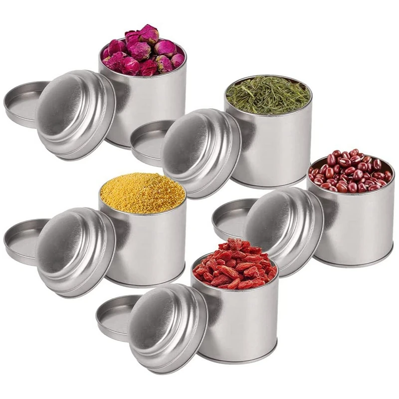 6Pcs Tea Tins Canister With Airtight Double Lids,Mini Tin Can Box And Small Round Kitchen Canisters For Tea