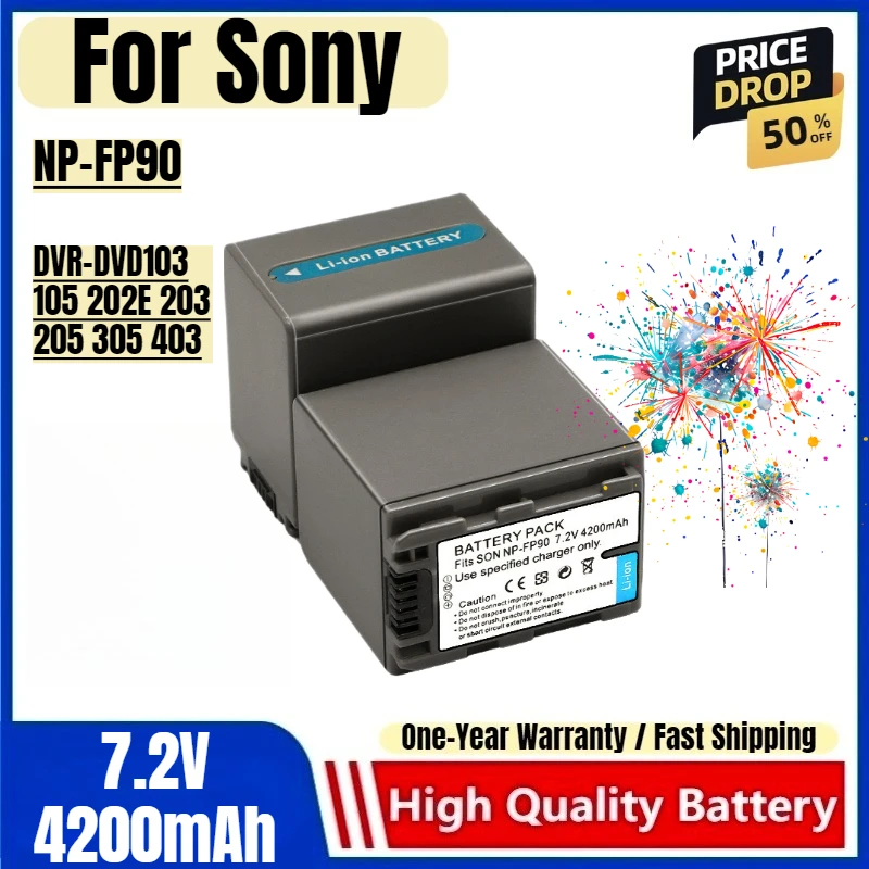 

NP-FP90 Battery 7.2V 4200mAh Rechargeable Batteries and Charger for Sony DVR-DVD103 105 202E 203 205 305 403 Camera Battery