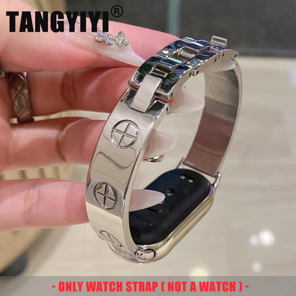 

Роскошный глянцевый ремешок-браслет с крестом для Xiaomi Mi Band 10 9 8 Miband 9Pro 8 Pro, модный медный металлический браслет, ремешок для часов