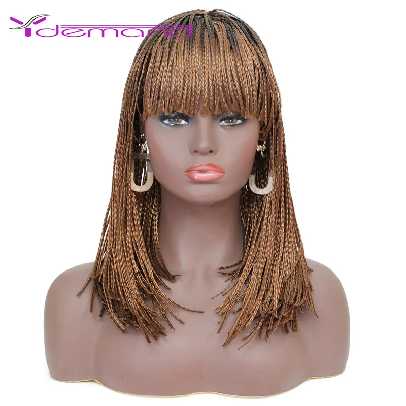 

Y Demand 14inches Midum Long Box Braid Wig Braids With Bang Hairs African Synthetic Crochet Wigs For Negro Women High Quality