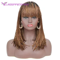 Y Demand 14inches Midum Long Box Braid Wig Braids With Bang Hairs African Synthetic Crochet Wigs For Negro Women High Quality