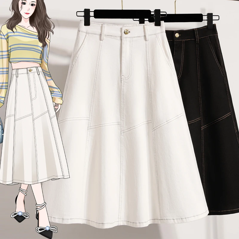 

Юбка А-силуэта с высокой талией, джинсовая, в стиле ретро, с эффектом «рыбий хвост», весна-лето, новинка, большие размеры, женская модная юбка