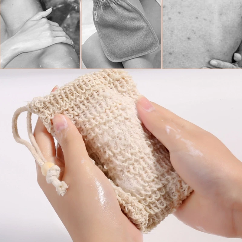 10Pcs Soap Exfoliating Bag Pouch Natural Ramie Mesh Soap Saver Bags with Drawstring Bathroom Shower Body Cleaning Supplies