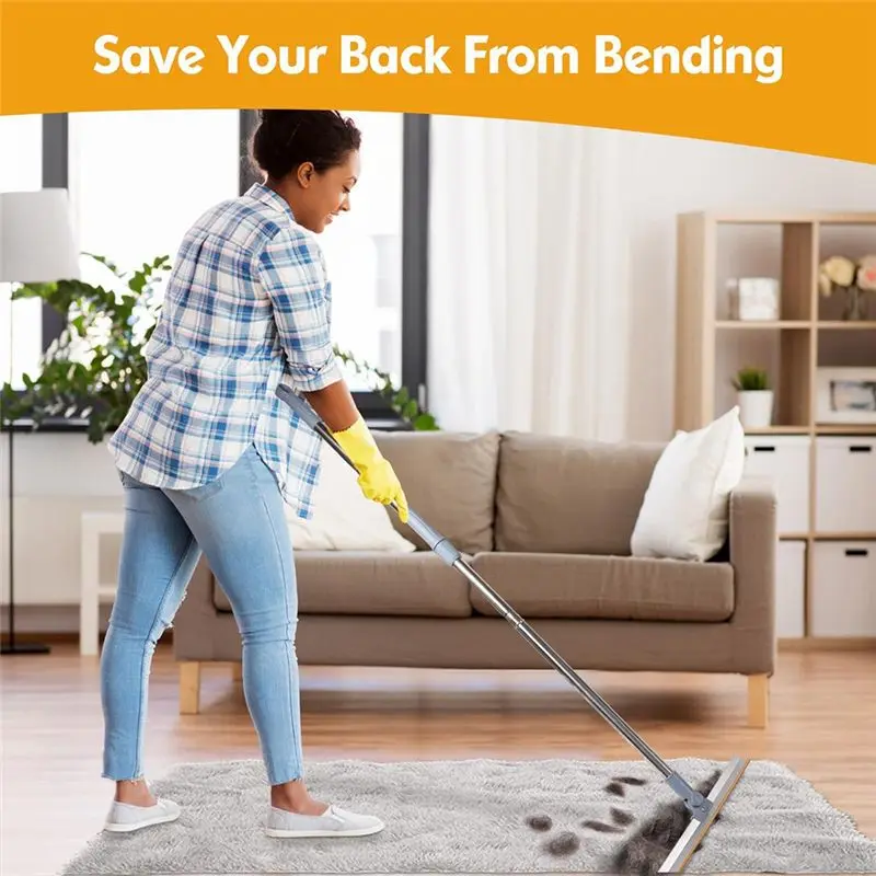 ABVT-Reusable Remover For Pet Hair Adjustable Long Handle Carpet Rake Remover For Embedded Fur Scraper And Dog Hair Remover Dura