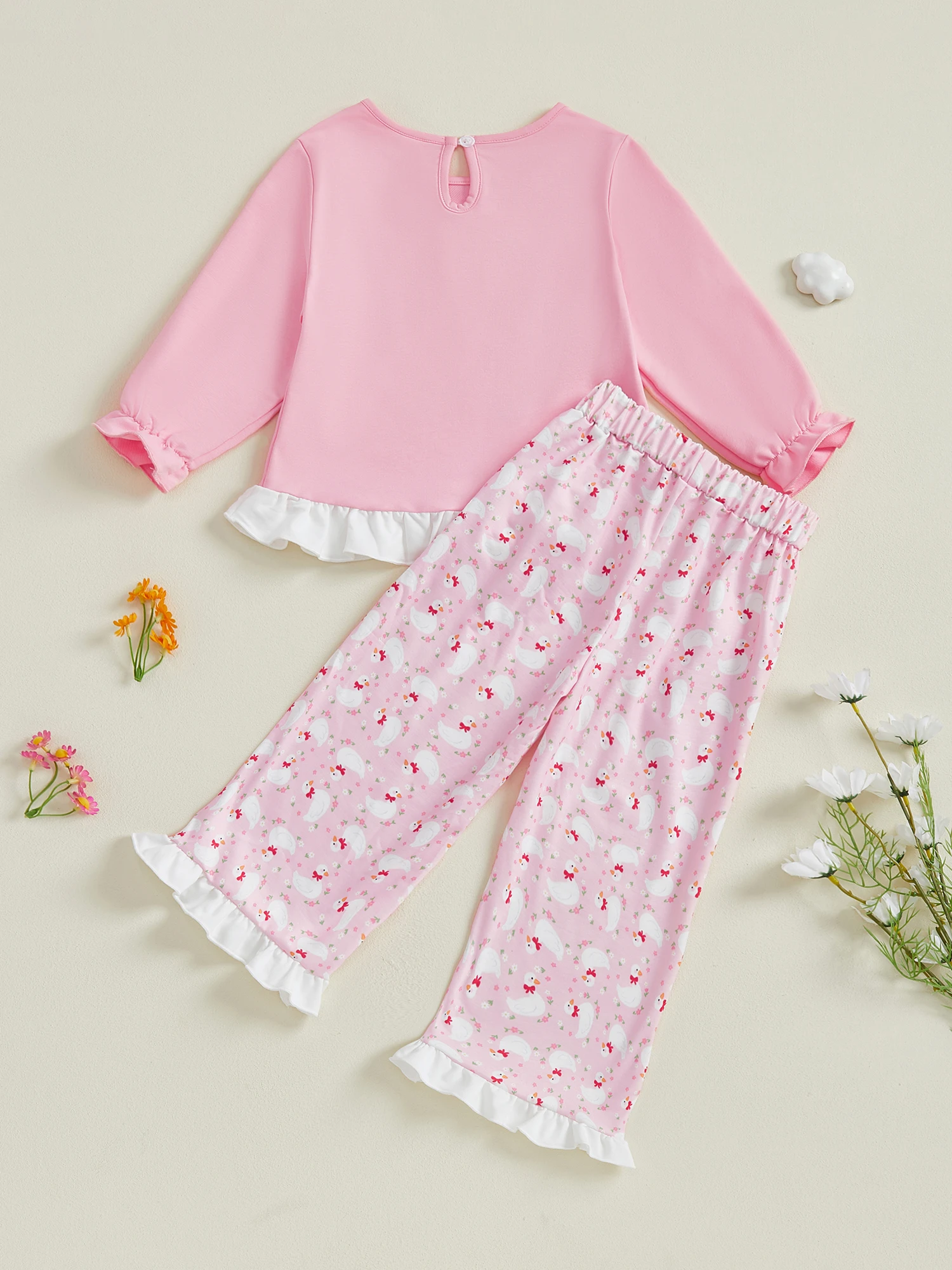 

Комплект из двух предметов для девочек: топ с длинными рукавами и цветочной вышивкой и брюки с принтом, комплект для осенней моды