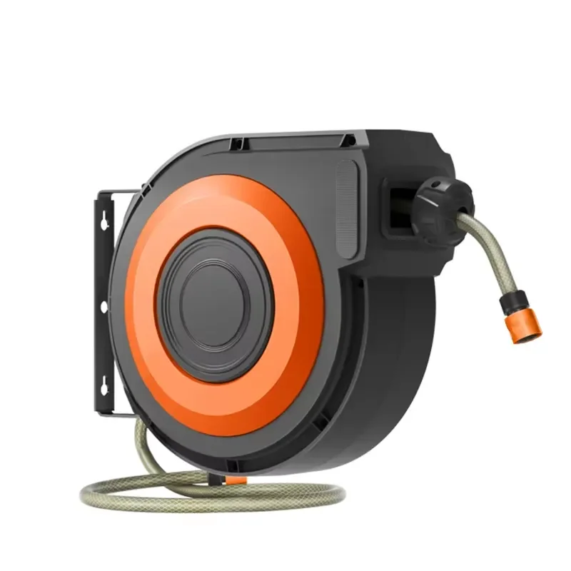 High Pressure 1/2inch 30m Tangerine Wall Mounted Automatic Rewindable Abs Garden Hose Reel CNS Standard Slow Return System
