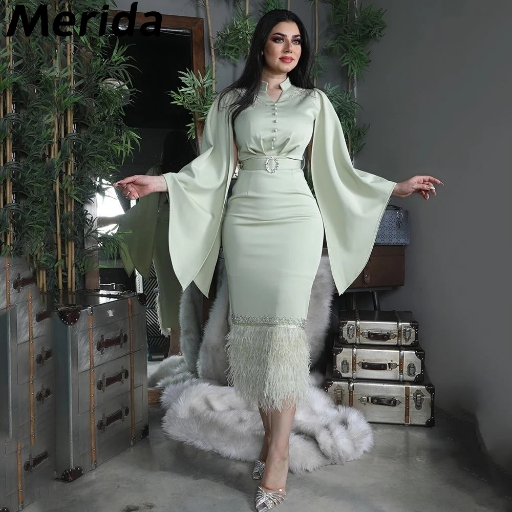 Arab Dubai Long Sleeves Prom Dress Tight With Sash Evening Summer Elegant Party Dress For Women 2023