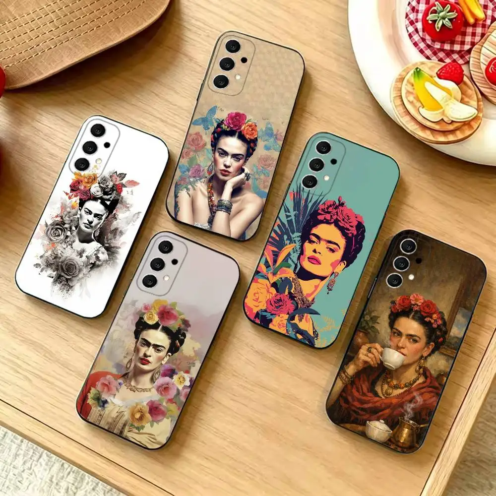 Frida K-Kahlo-g Art Fashion Black Silicone Protective Phone Cover, Suitable for Samsung S20-S26,Ultra,Plus,FE,Lite,5G