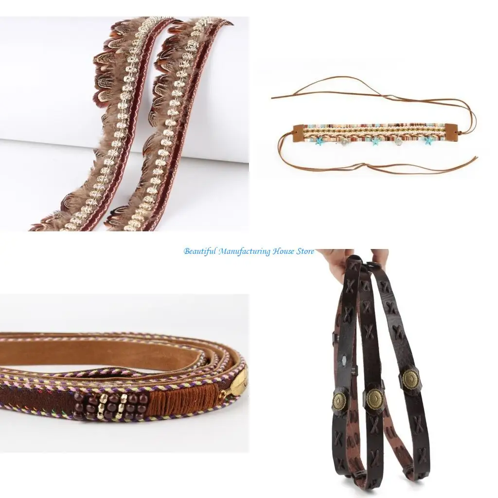 

E56A Ремень для шляпы в стиле вестерн «сделай сам», лента для шляпы в стиле вестерн с бисером, лента для ковбойской шляпы, лента