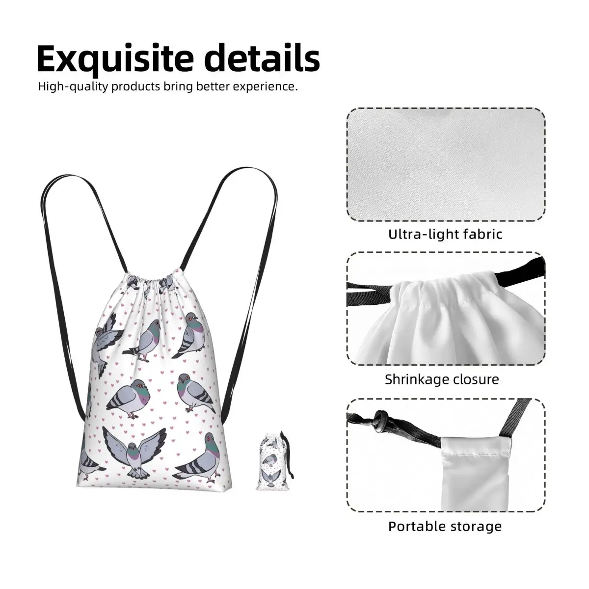 Cute Cartoon Pigeons Pack Drawstring Backpack Sports Gym Bag Lightweight Foldable Storage Drawstring Bag for Men Women