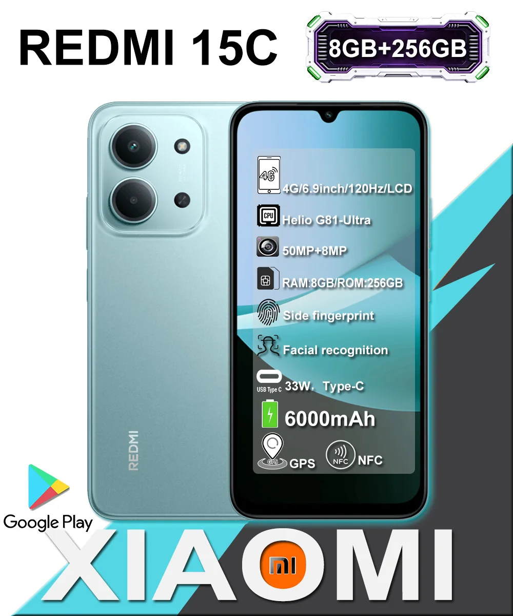 Original Xiaomi Redmi 15C Fashion smart phone 8GB+256GB 6000mAh