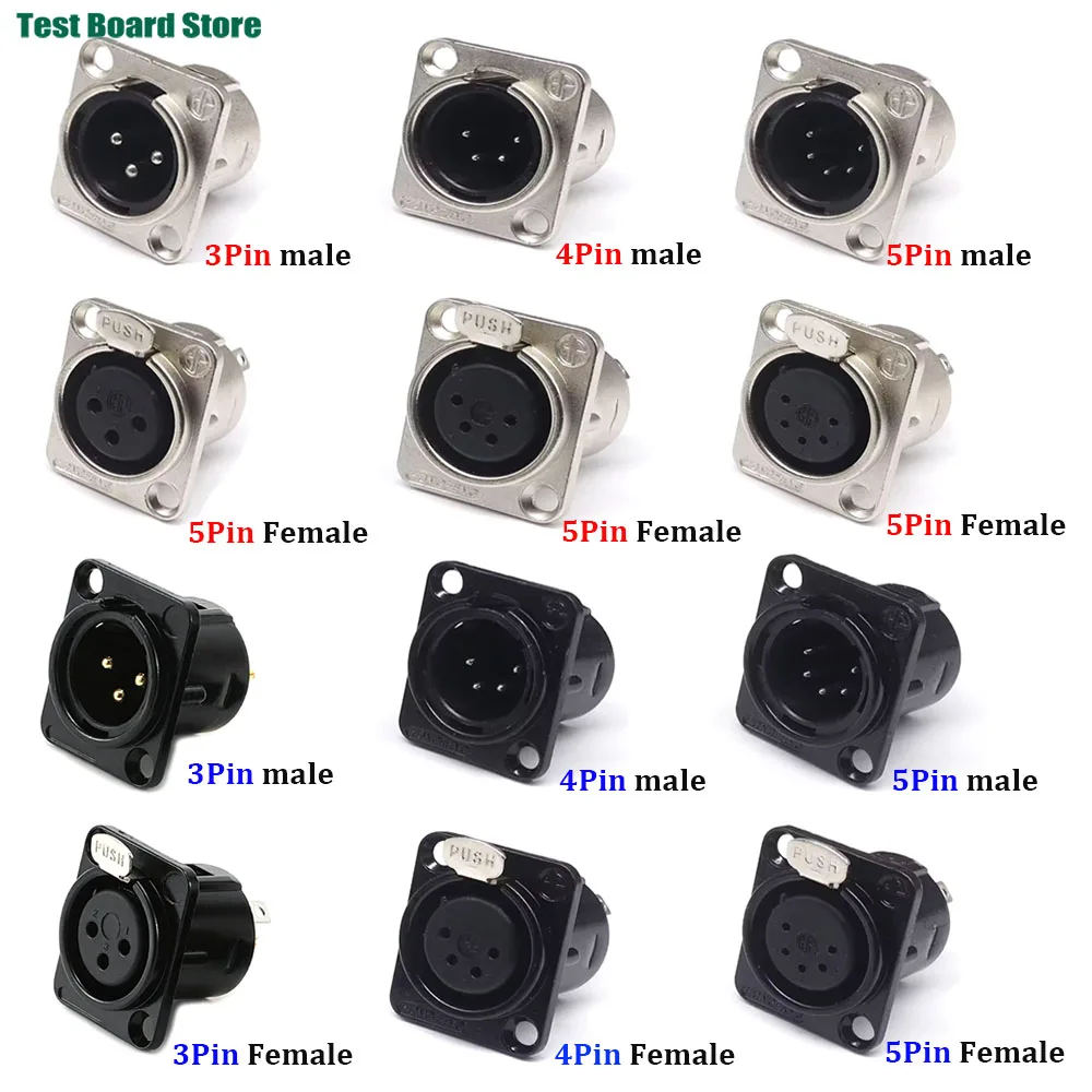 HF XLR 3Pin4Pin 5Pin Male Female Panel Audio Microphone Jack Plug Connector YS145BG YS146BG Copper Contact XLR Metal Socket