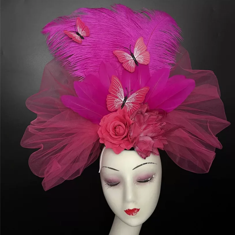 Luxury personalized makeup model runway feather flower headpiece