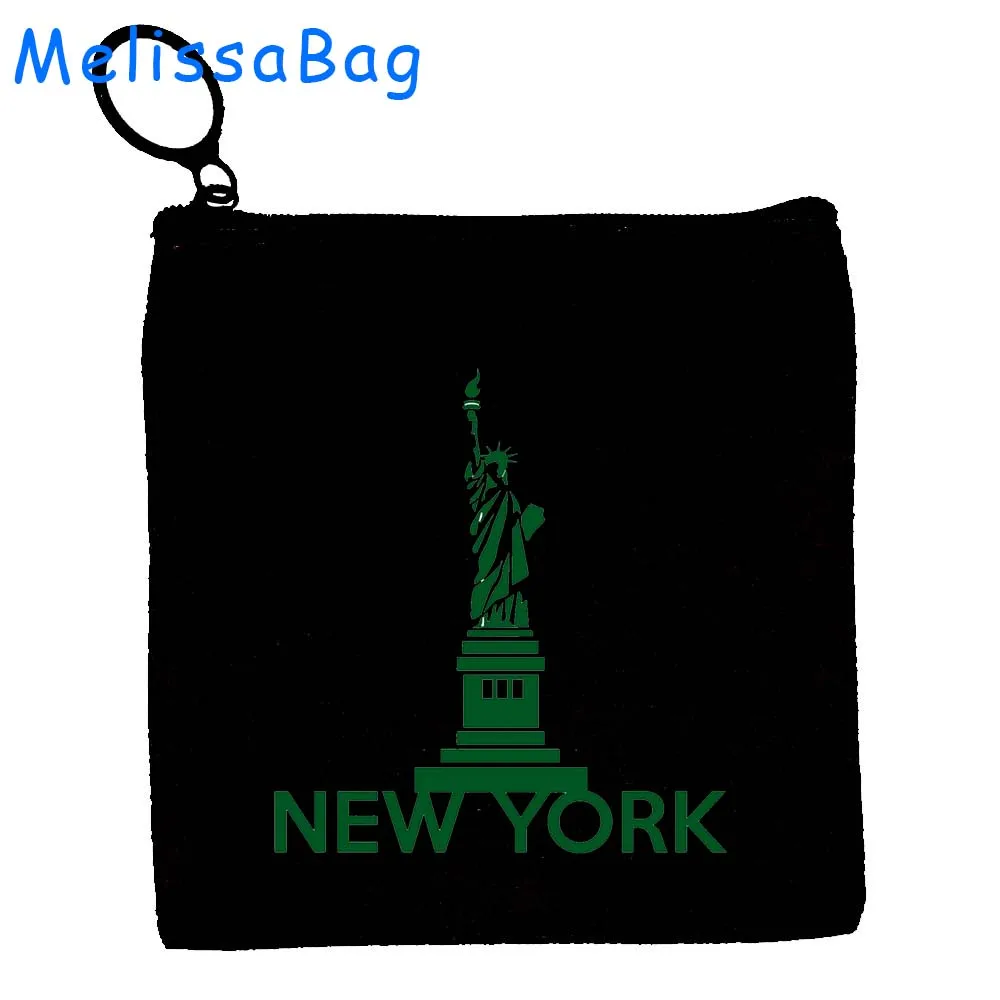 New York City NYC Lettering Empire State Building Statue of Liberty Cute Gifts Canvas Coin Purse Key Card Case Bags Zipper Pouch