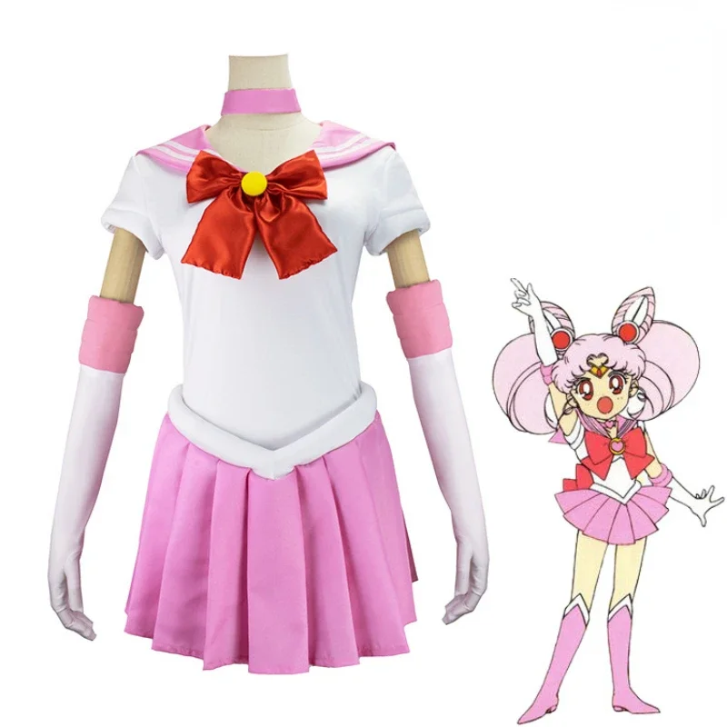 Anime Sailor Chibiusa small lady serenity cosplay costume dress bows gloves brooch headband for kid adult plus size for women