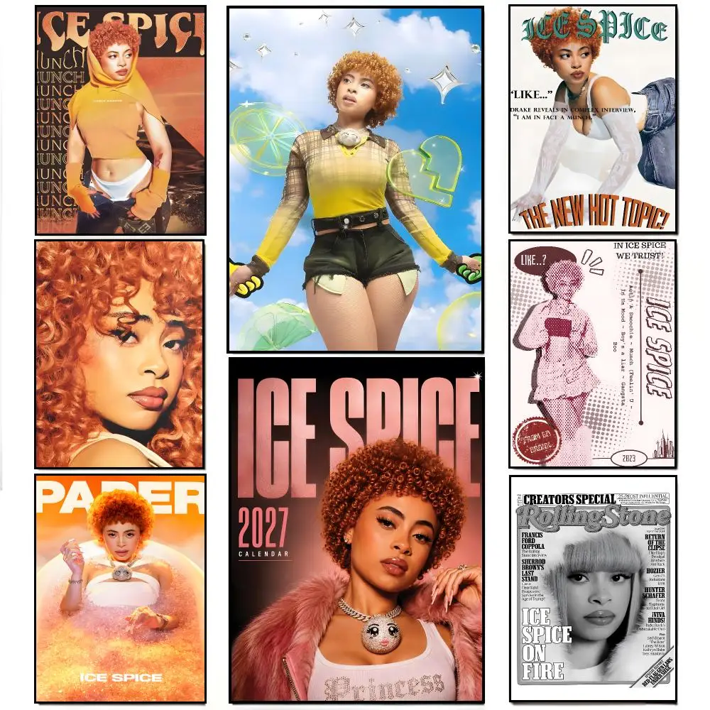 Trendy Hip Hop Artist I-Ice Spice Poster Artwork Self Adhesive Indoor Wall Hanging Room Decor Gift