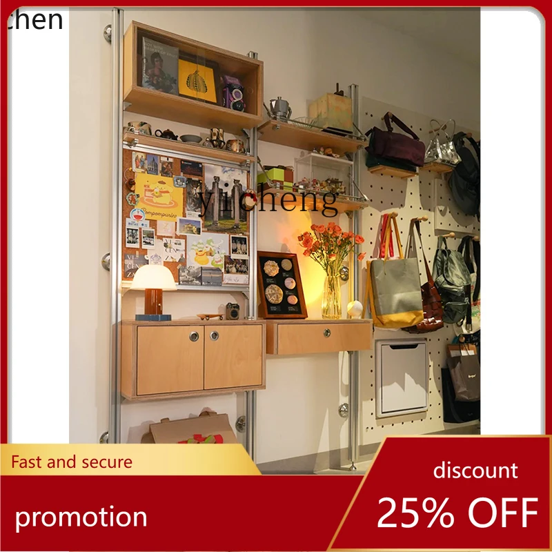 HT medieval wall hanging multi-functional bookshelf aluminum profile shelf living room retro storage rack home