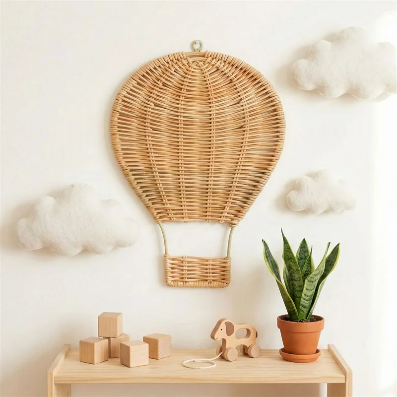 

Ins Handmade Rattan Hot Air Balloon Wall Ornaments Children's Room Hanging Decoration Home Crafts Baby Nursery Decor Photo Props