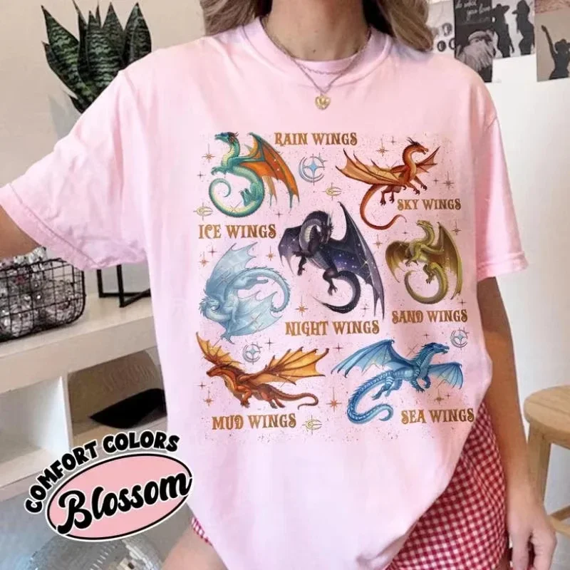 Women's Fire Dragon Wing T-shirt, Retro Dragon Lover T-shirt with Printed Pattern T-shirt, Unisex, Suitable for All Seasons