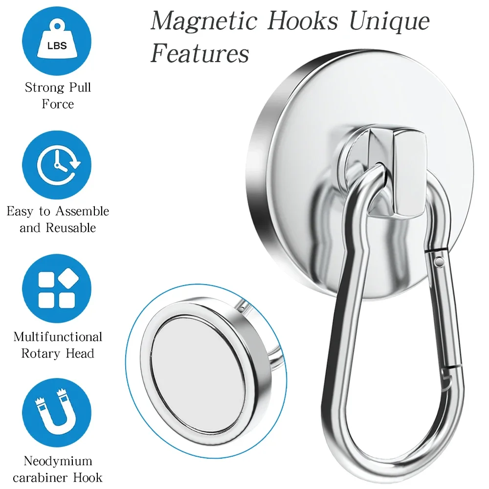 

N52 Magnetic Hook Super Strong Neodymium Magnet 360°Rotating Carabiner Magnetic Ring Keychain Magnetic Ring Magnetic Seat